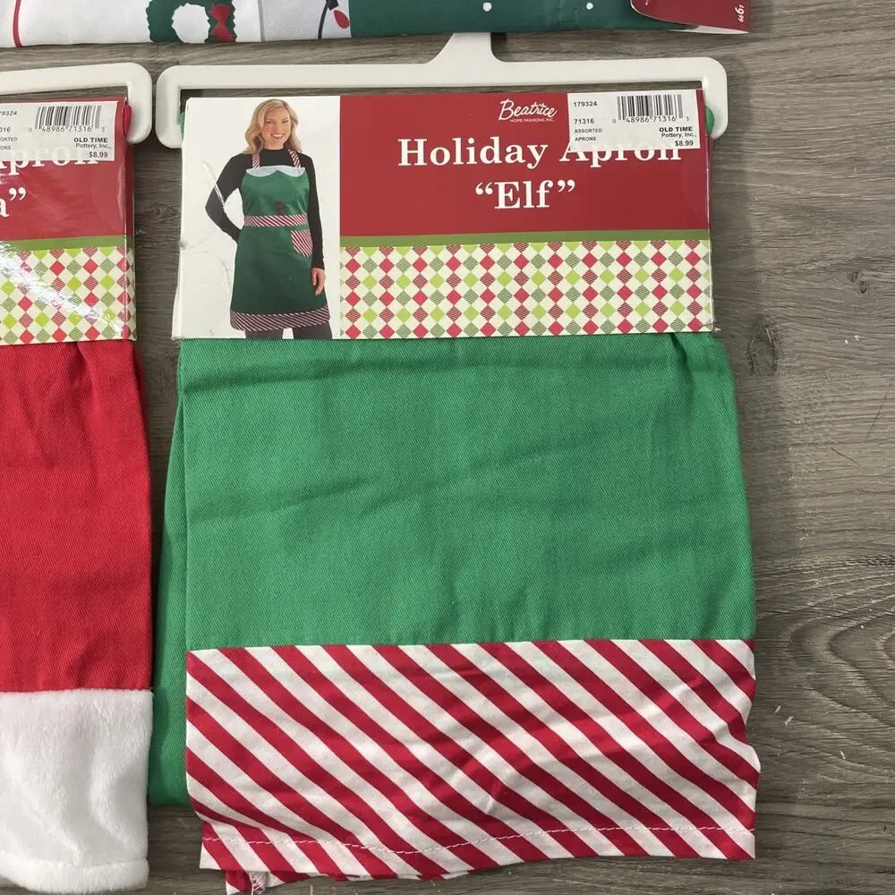 NWT 3pc Christmas Bundle Santa & Elf Aprons + Maker’s Holiday Camper Garden Flag